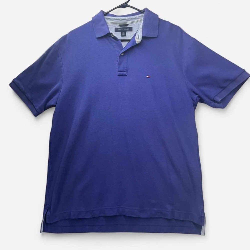 Tommy Hilfiger Mens Purple Short Sleeve Pique Polo Shirt L Classic Fit Logo